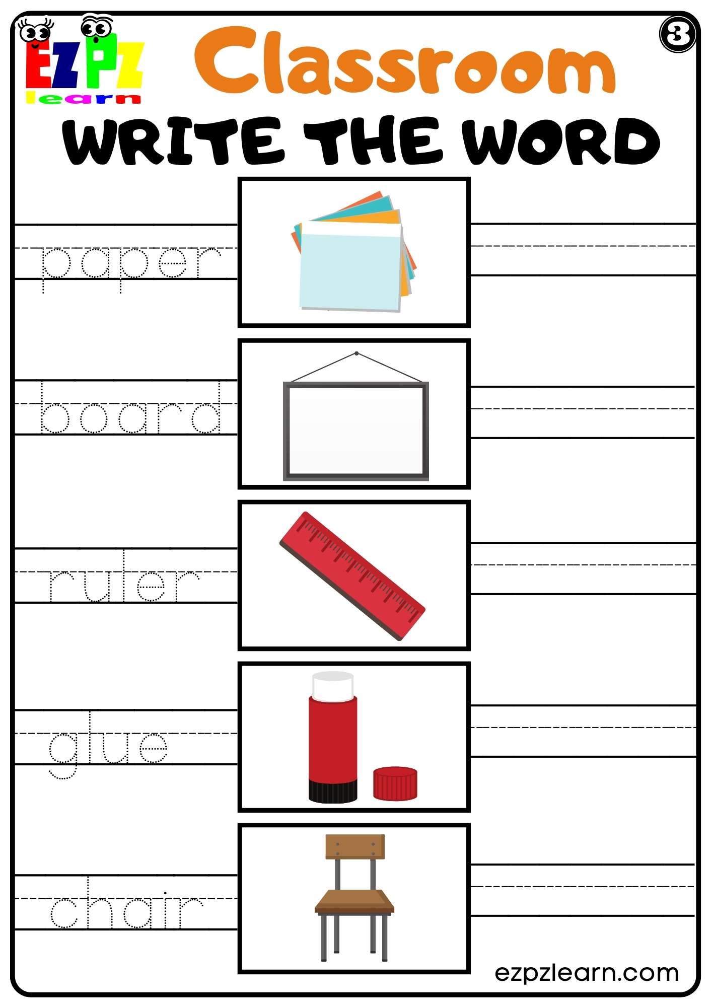 Classroom Write the Word Worksheet Set 3 Great For Kids and ESL. Free